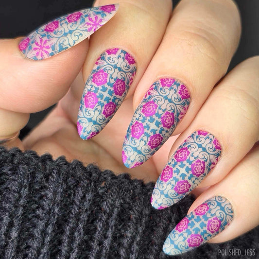 Full Nail Fab - Floral Mosaic (CjS-361) Etched Nail Art Stamping Plate