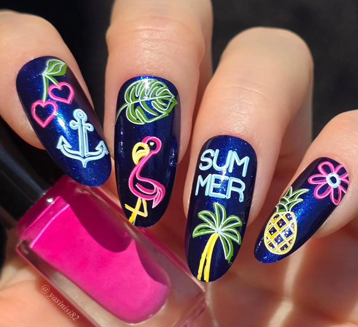 Neon Summer (CjS-366) Steel Nail Art Layered Stamping Plate