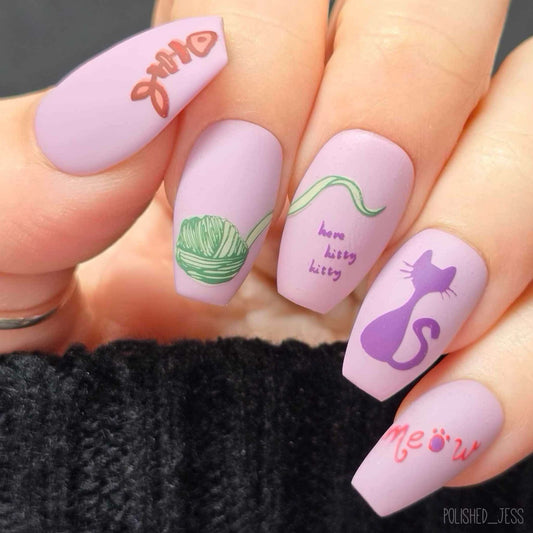 Meow (CjS-60) Etched Nail Art Stamping Plate