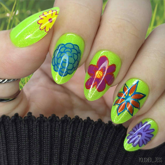 Petals on Point (CjS-65) Etched Nail Art Stamping Plate