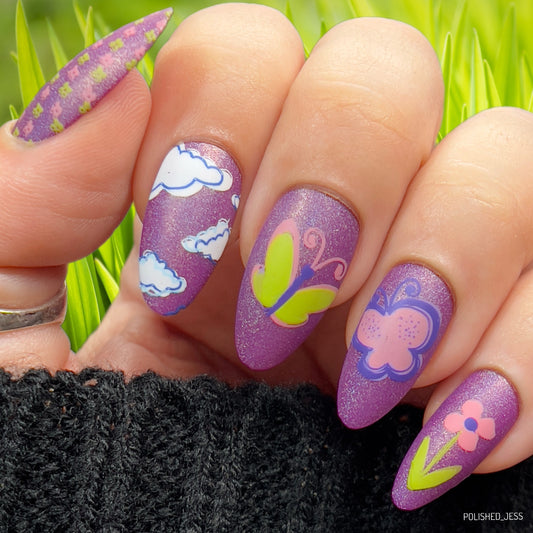 Hop Into Spring (CjS H-16) Etched Nail Art Stamping Plate