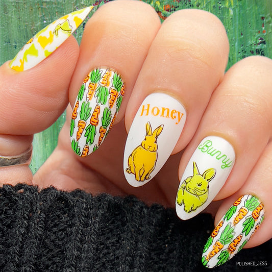 Honey Bunny (CjS H-33) Etched Nail Art Stamping Plate