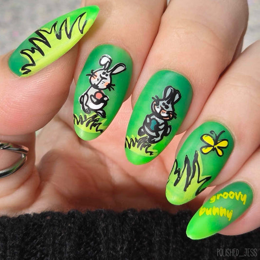 Groovy Bunny (CjSH-66) Etched Nail Art Stamping Plate