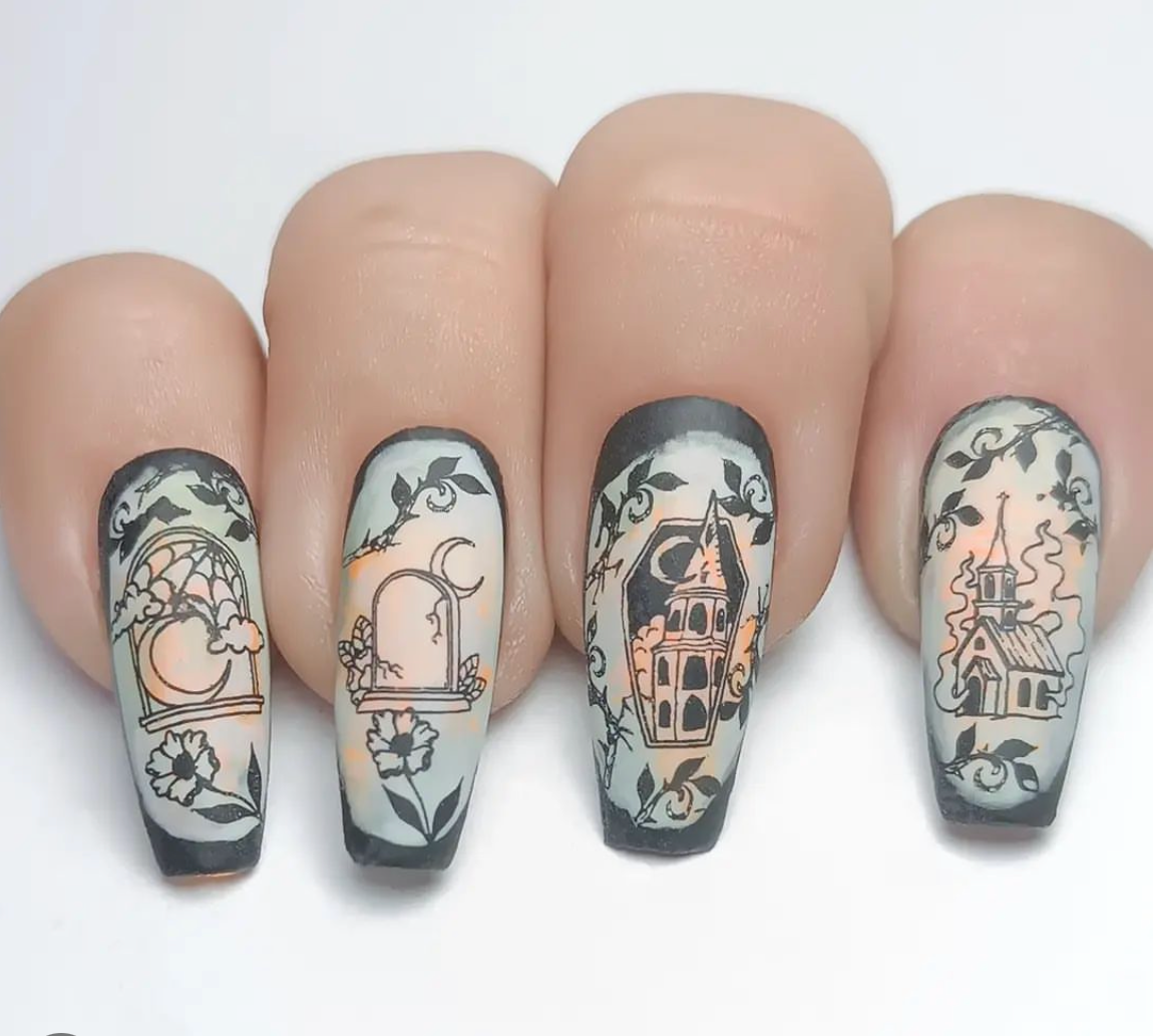 Cozy Crypt (CjSH-94) Etched Nail Art Stamping Plate