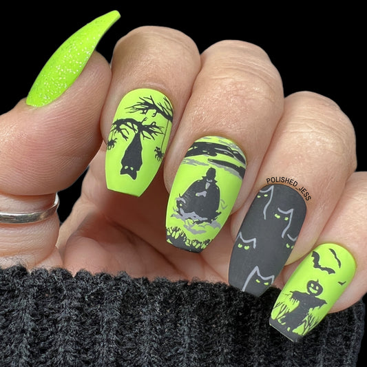Halloween Silhouettes (CjSH-98) Etched Nail Art Stamping Plate