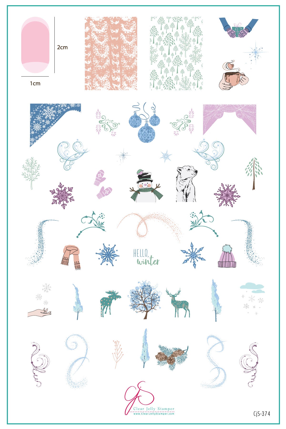 layered-nail-art-stamping-plate-inspo-card-with-colorful-designs-of-snowflakes-trees-winter-swirls-and-words-for-nail-art