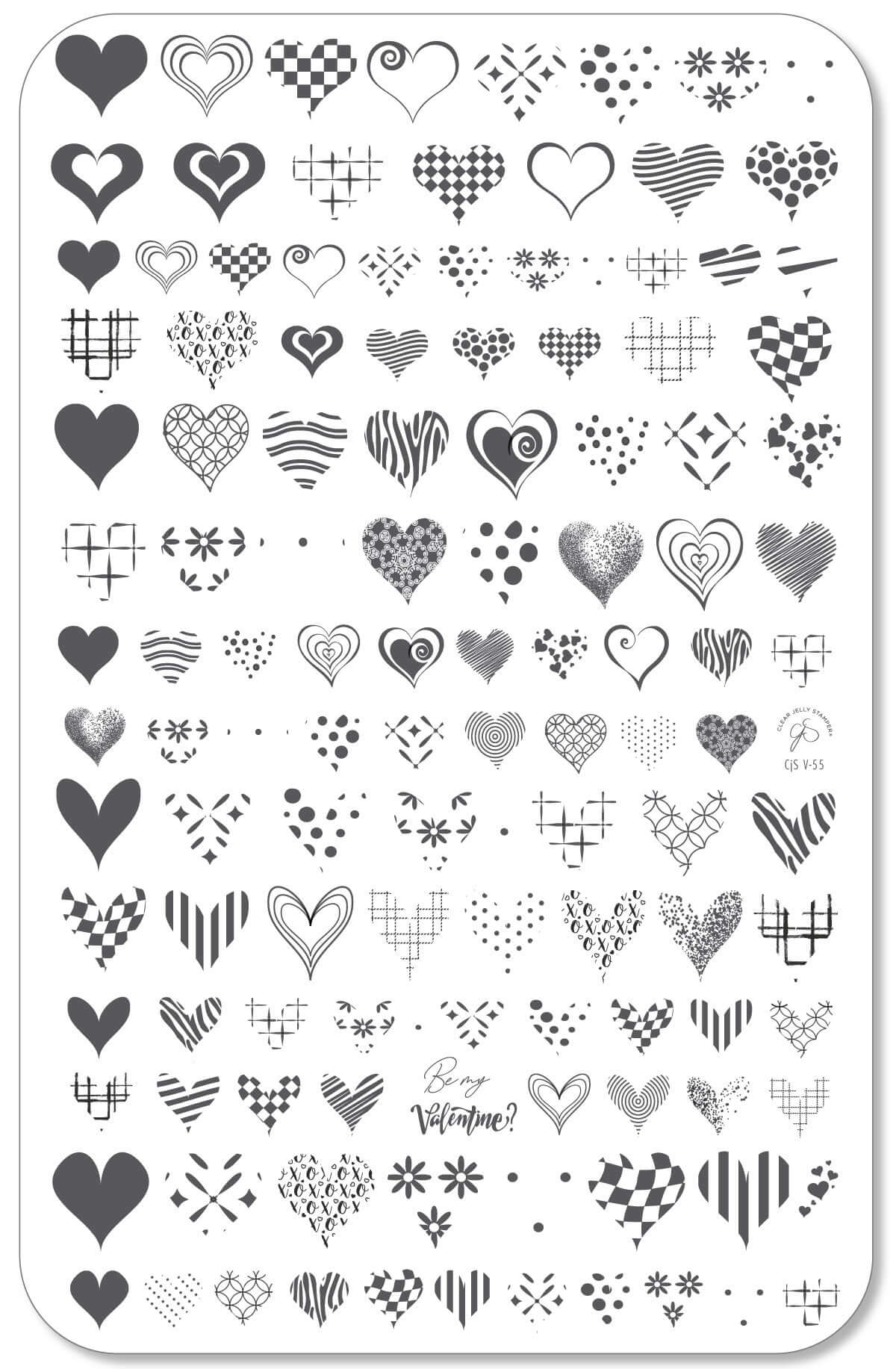 layered-nail-art-stamping-plate-showing-designs-of-patterend-hearts-and-words-for-nail-art