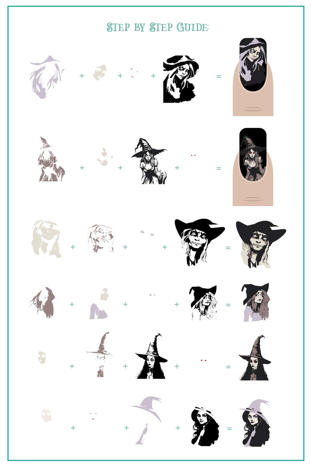 layered-nail-art-stamping-plate-how-to-card-with-colorful-halloween-designs-of-witches