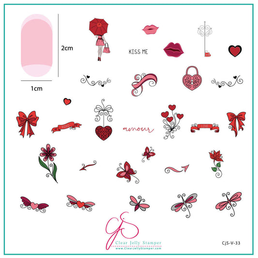 layered-nail-art-stamping-plate-inspo-card-with-colourful-designs-of-butterflies-lips-swirls-bows-and-words-for-nail-art