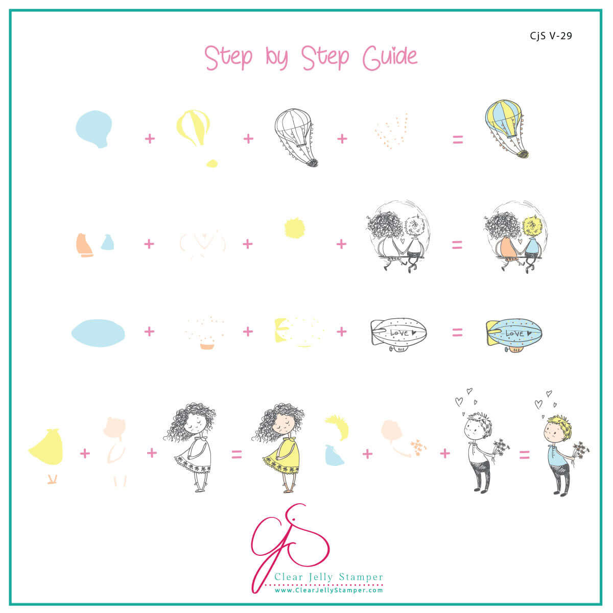 layered-nail-art-stamping-plate-how-to-card-showing-colourful-designs-of-a-cartoon-couple-and-air-balloon