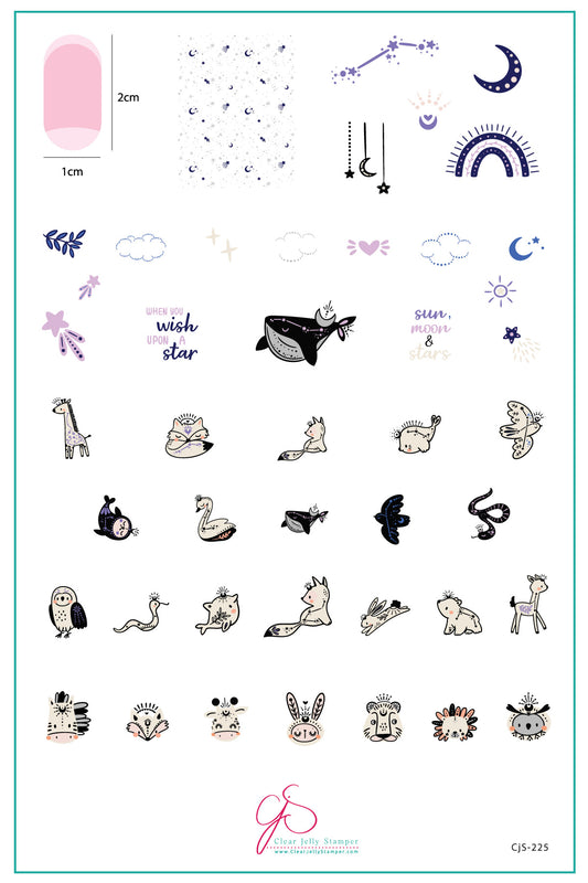 Celestial Zoo (CjS-225) Etched Nail Art Stamping Plate