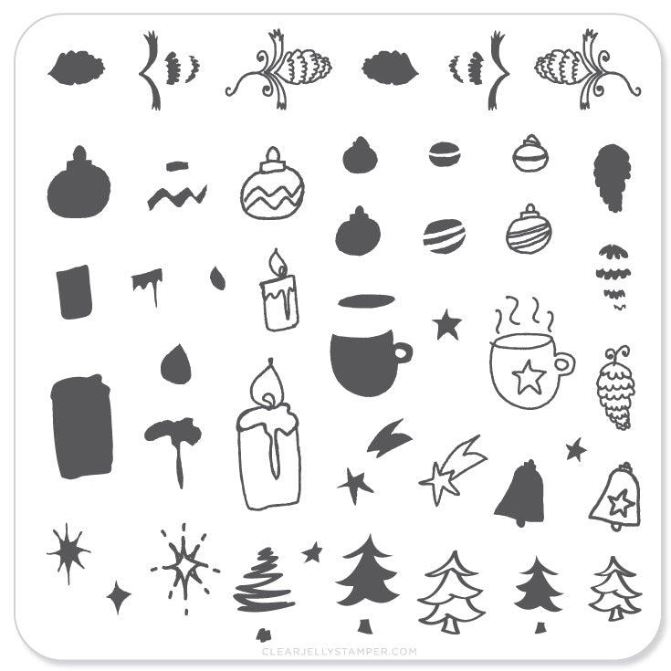 Cappuccino and Candles (CjSC-06) - Steel Nail Art Stamping Plate 6x6 Clear Jelly Stamper