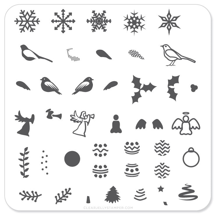 Angelic Christmas Wonderland (CjS-C09) - Steel Nail Art Stamping Plate 6x6 Clear Jelly Stamper