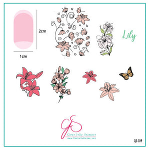 Lovely Lilies (CjS-109) Steel Nail Art Stamping Plate 6x6 Clear Jelly Stamper 