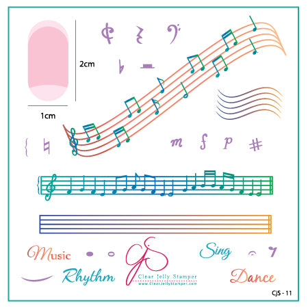 Music and Notes (CjS-11) - Steel Nail Art Stamping Plate 6x6 Clear Jelly Stamper Plate