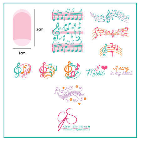 Musical Score (CjS-122) Steel Nail Art Stamping Plate 6x6 Clear Jelly Stamper