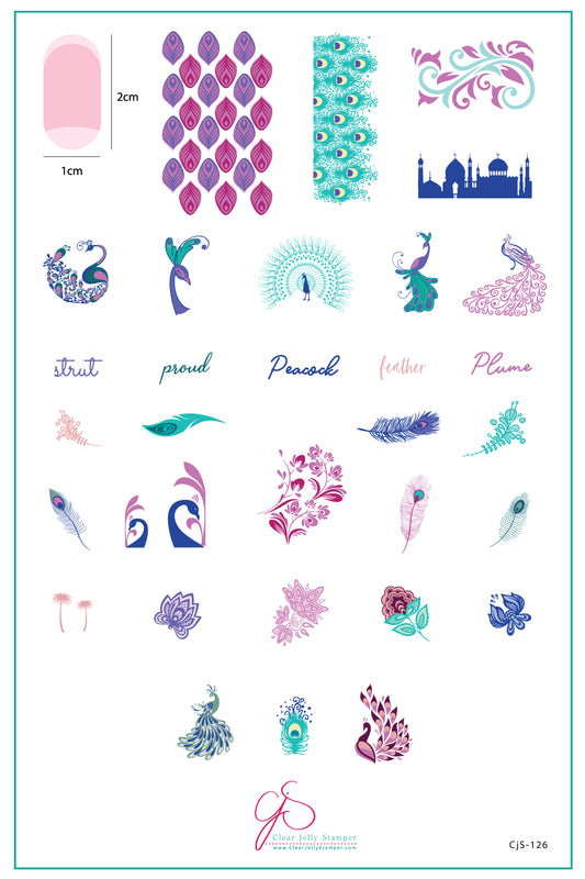 Strut your Tail Feathers (CjS-126) Etched Nail Art Stamping Plate