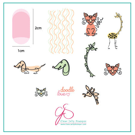 Doodle Love (CjS-127) Steel Nail Art Stamping Plate 6x6 Clear Jelly Stamper