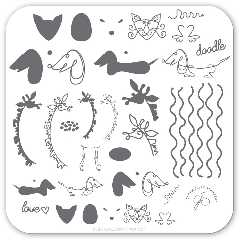 Doodle Love (CjS-127) Steel Nail Art Stamping Plate 6x6 Clear Jelly Stamper