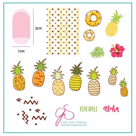 Pineapple Pizazz (CjS-130) Steel Nail Art Stamping Plate 6x6 Clear Jelly Stamper