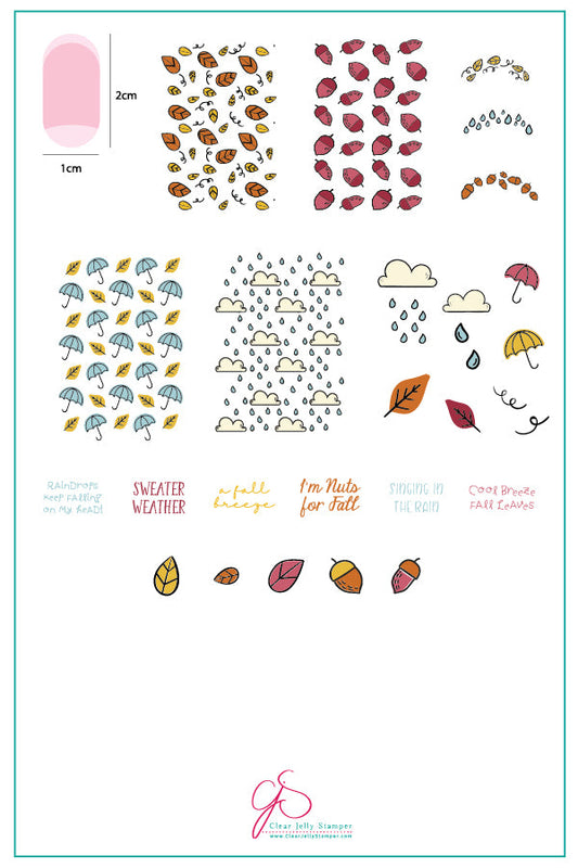 Fallpaper - Singing in the Rain (CjS-131) Steel Nail Art Stamping Plate 14 x 9 Clear Jelly Stamper