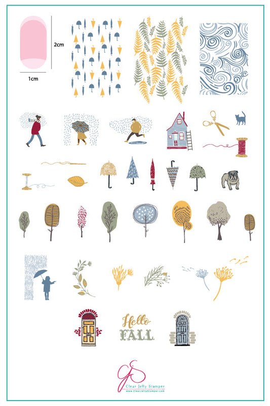 Whimsical Fall (CjS-137) Steel Nail Art Stamping Plate 14 x 9 Clear Jelly Stamper