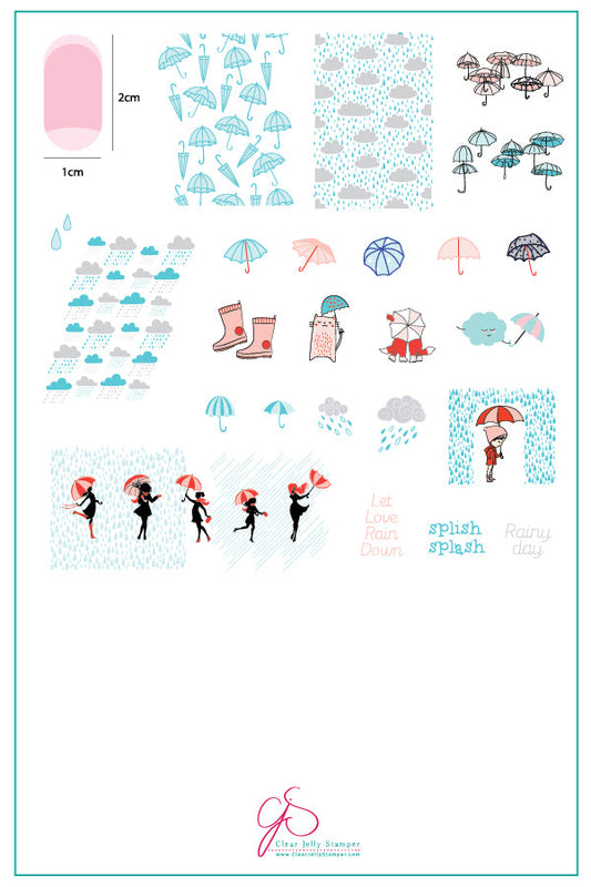 Splish Splash (CjS-141) Steel Nail Art Stamping Plate 14 x 9 Clear Jelly Stamper