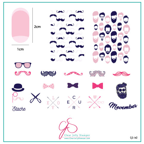 Hippest Movember (CjS-142) Steel Nail Art Stamping Plate 8 x 8 Clear Jelly Stamper