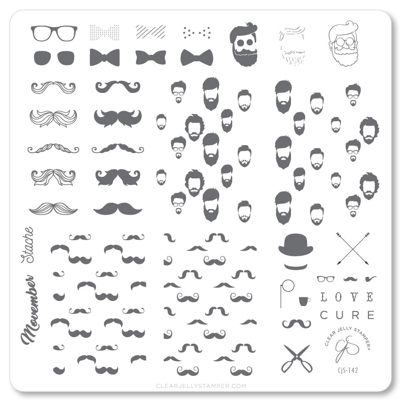 Hippest Movember (CjS-142) Steel Nail Art Stamping Plate 8 x 8 Clear Jelly Stamper