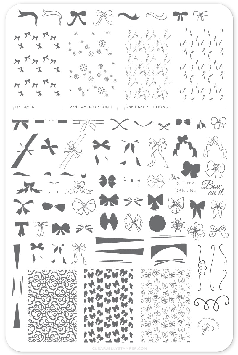 Put a Bow on it, Darling (CjS-147) Steel Nail Art Stamping Plate 14 x 9 Clear Jelly Stamper