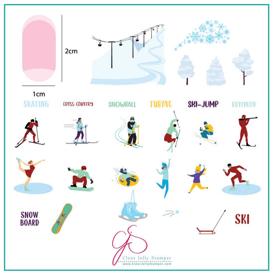 Sporty Winter (CjS-179) Steel Stamping Plate 8 x 8 Clear Jelly Stamper Plate