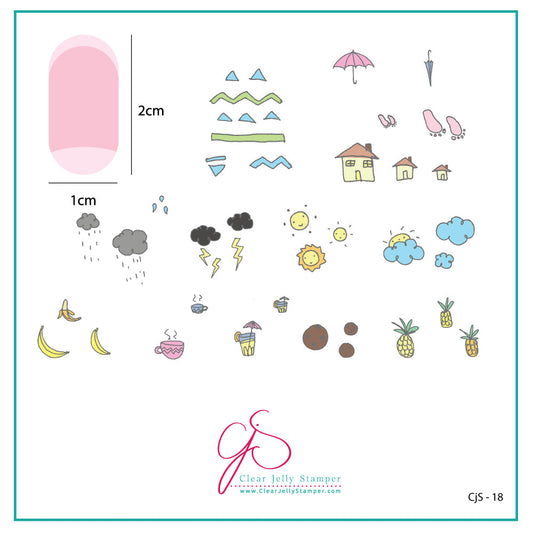 MINI Summer Drinks and Fruits Doodle (CjS-18) - Steel Nail Art Stamping Plate 6x6 Clear Jelly Stamper Plate