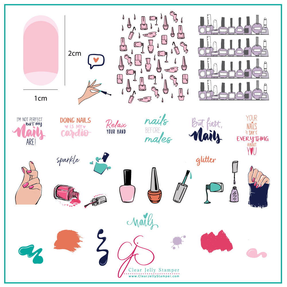 But First, Nails (CjS-192) Steel Stamping Plate 8 x 8 Clear Jelly Stamper Plate