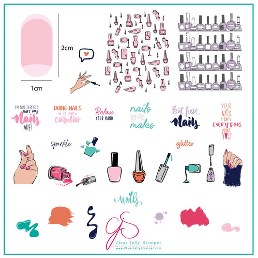 But First, Nails (CjS-192) Steel Stamping Plate 8 x 8 Clear Jelly Stamper Plate