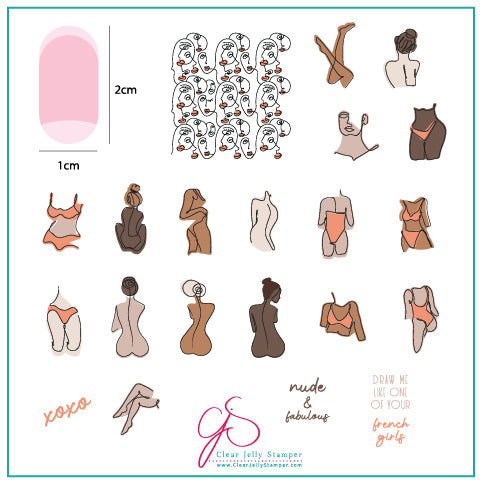 The Nude Series -  Au Naturel (CjS-196) Etched Nail Art Stamping Plate