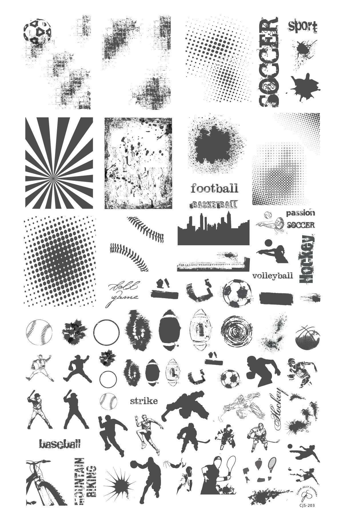 Grunge Series - Sports (CjS-203) Steel Stamping Nail Art Plate 14 x 9 Clear Jelly Stamper