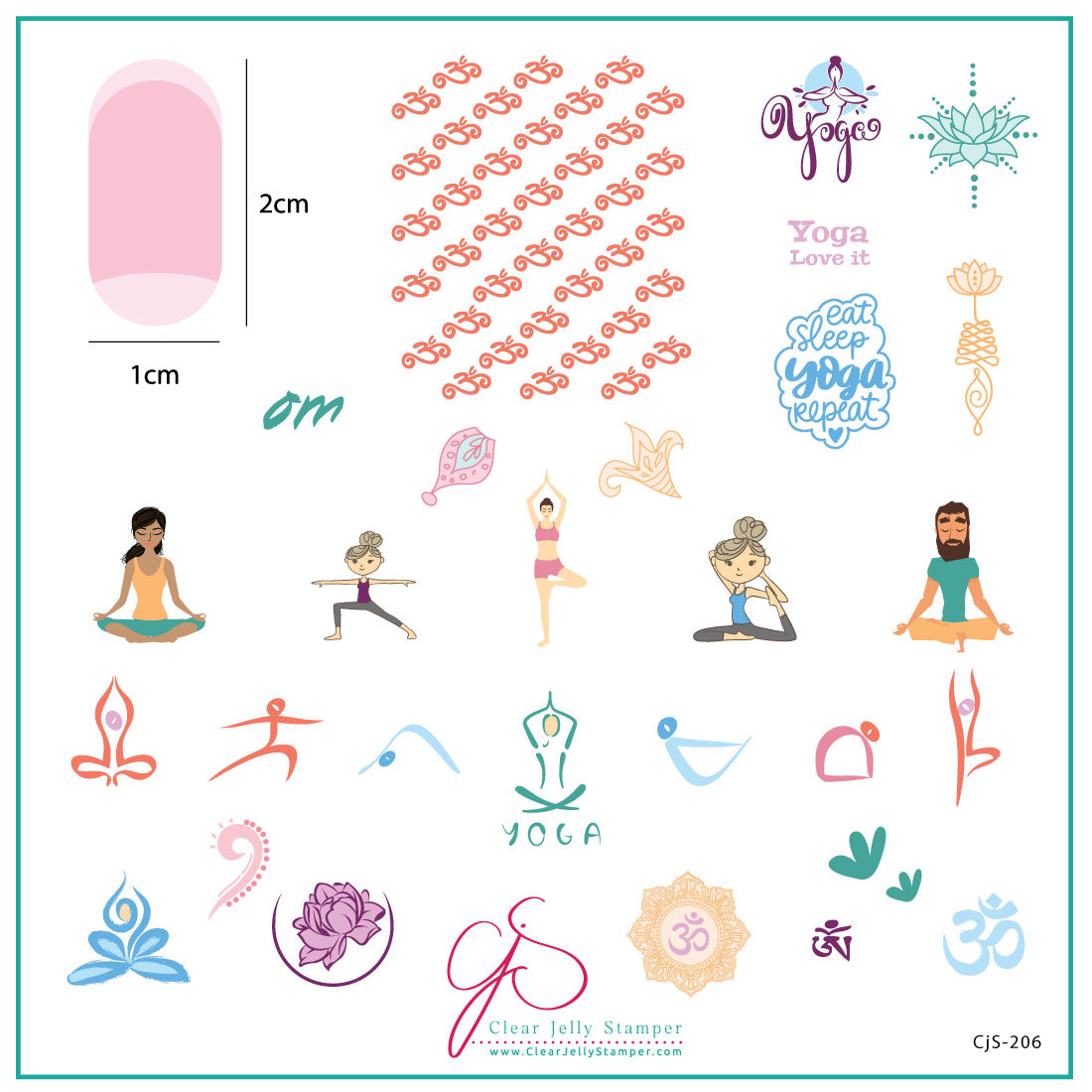 Eat, Sleep, Yoga, Repeat! (CjS-206) Steel Stamping Nail Art Plate 8 x 8 Clear Jelly Stamper
