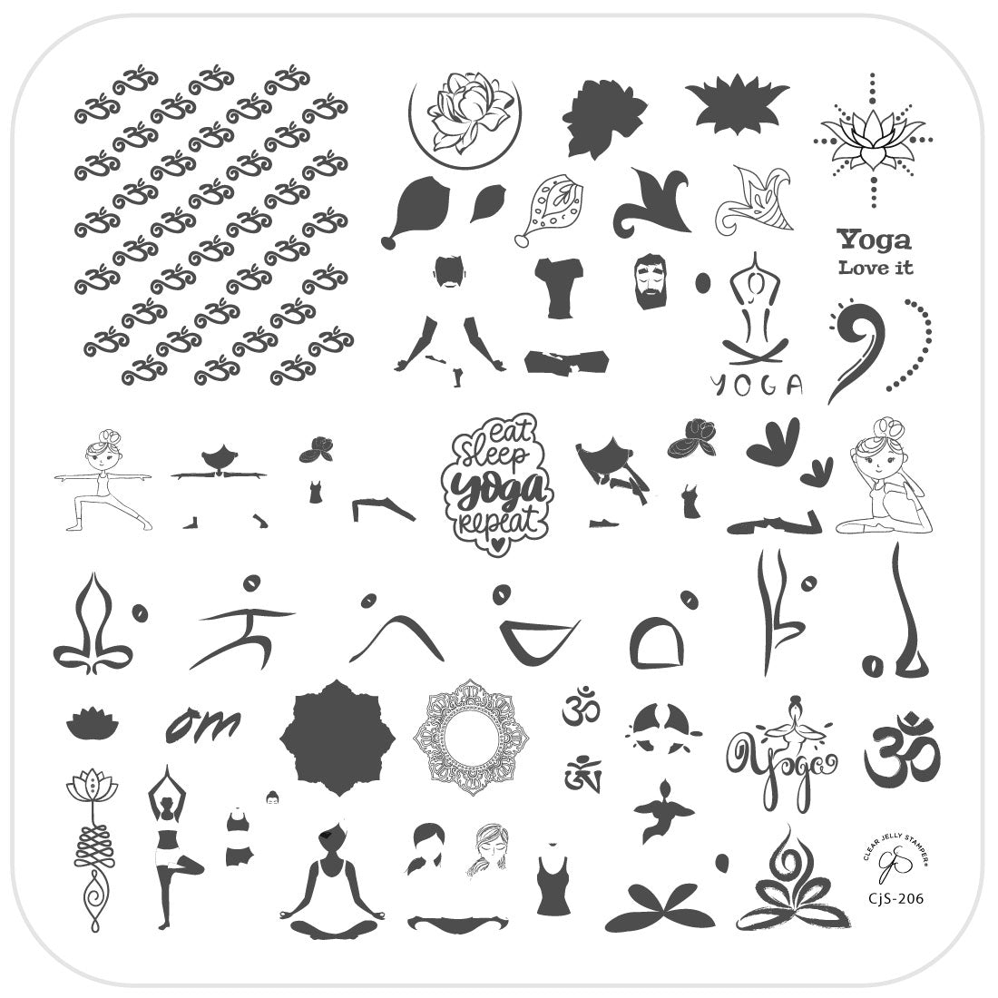 Eat, Sleep, Yoga, Repeat! (CjS-206) Steel Stamping Nail Art Plate 8 x 8 Clear Jelly Stamper