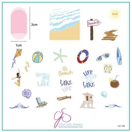 Lake Life (CjS-208) Steel Stamping Nail Art Plate 8 x 8 Clear Jelly Stamper