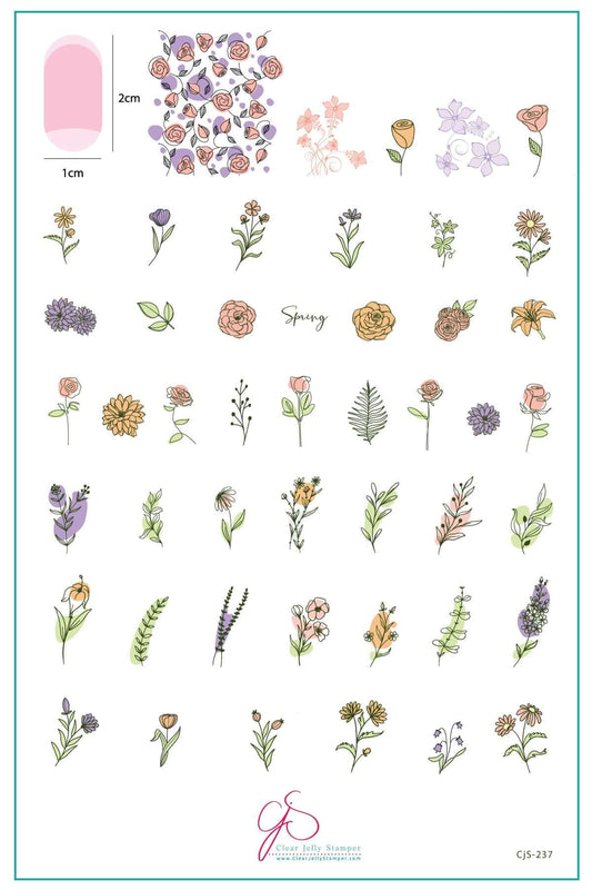 layered-nail-art-stamping-plate-inspo-card-with-coloful-designs-of-flowers-stalks-leaves-and-words-for-nail-art