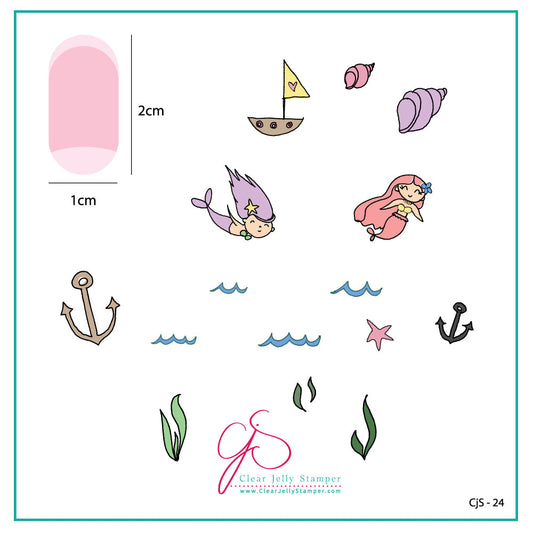 Mermaid Doodle 1 (CjS-24) - Steel Nail Art Stamping Plate 6x6 Clear Jelly Stamper Plate