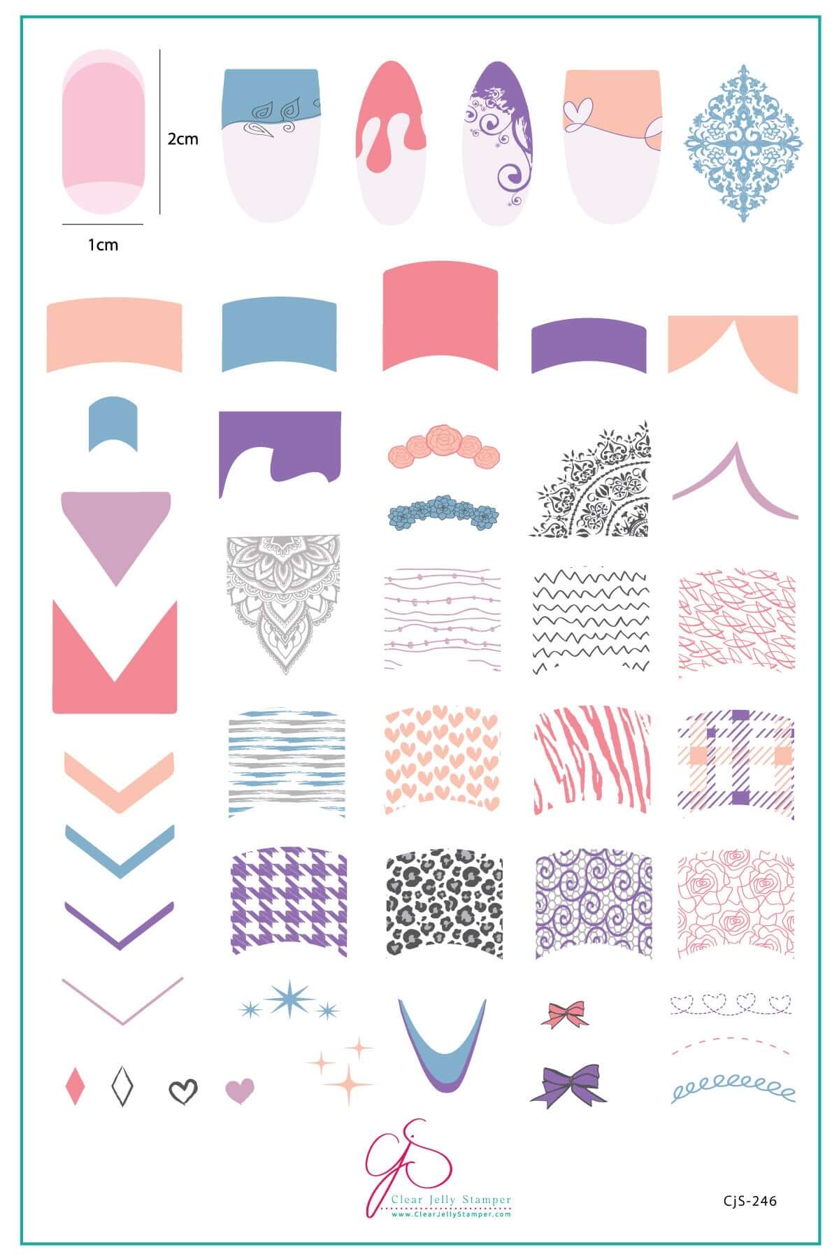 layered-nail-art-stamping-plate-inspo-card-showing-colorful-designs-of-french-tip-styles-such-as-animal-print-lace-plaid-and-swirls