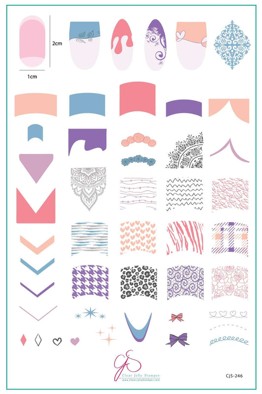 layered-nail-art-stamping-plate-inspo-card-showing-colorful-designs-of-french-tip-styles-such-as-animal-print-lace-plaid-and-swirls