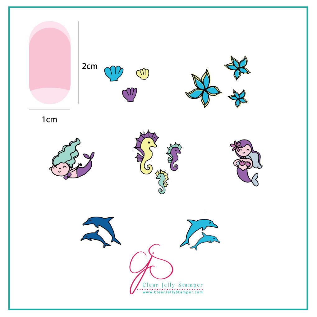 Mermaid Doodle 2 (CjS-25) - Steel Nail Art Stamping Plate 6x6 Clear Jelly Stamper Plate