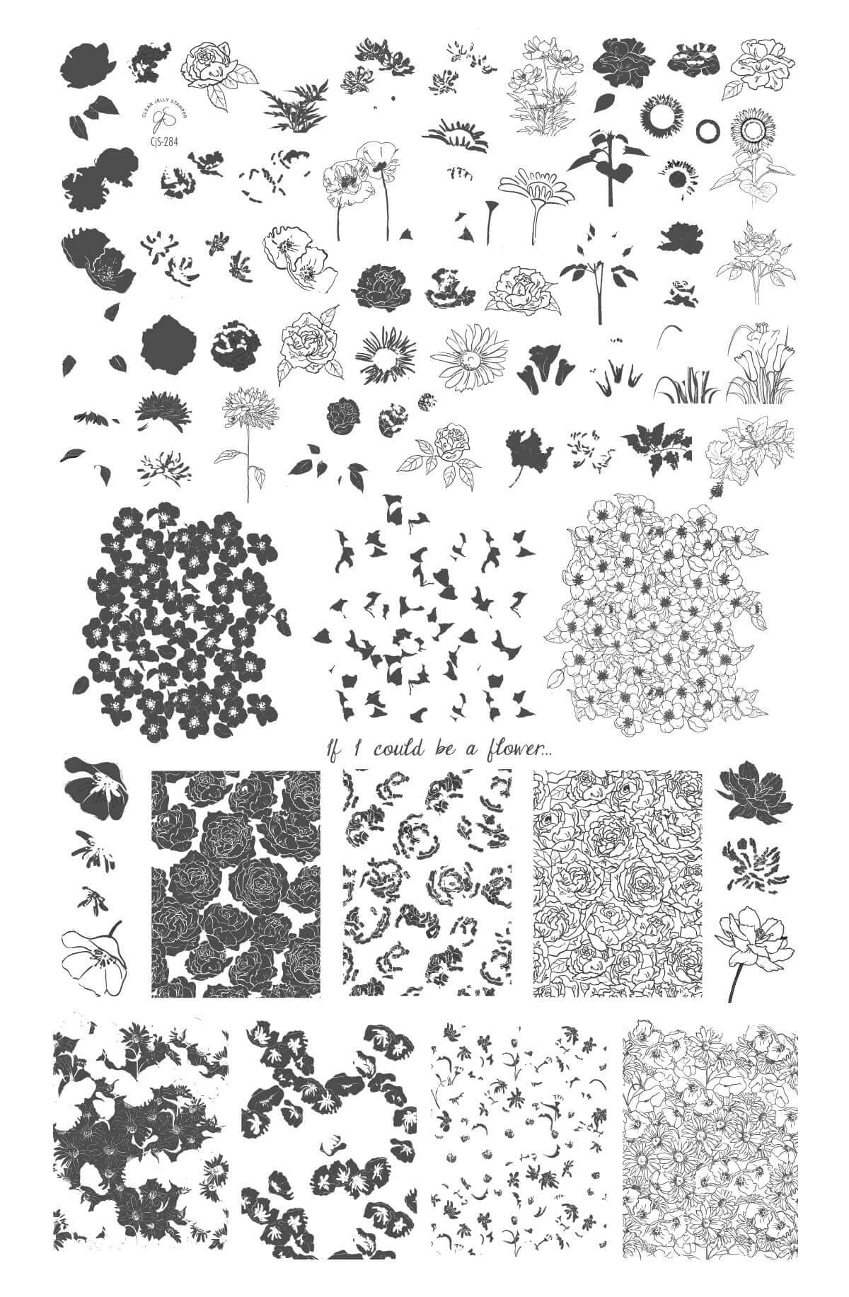 layered-nail-art-stamping-plate-how-to-card-showing-designs-of-poppies-daisies-roses-and-words-for-nail-art