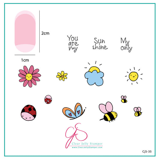 SunShine (CjS-35) - Steel Nail Art Stamping Plate 6x6 Clear Jelly Stamper