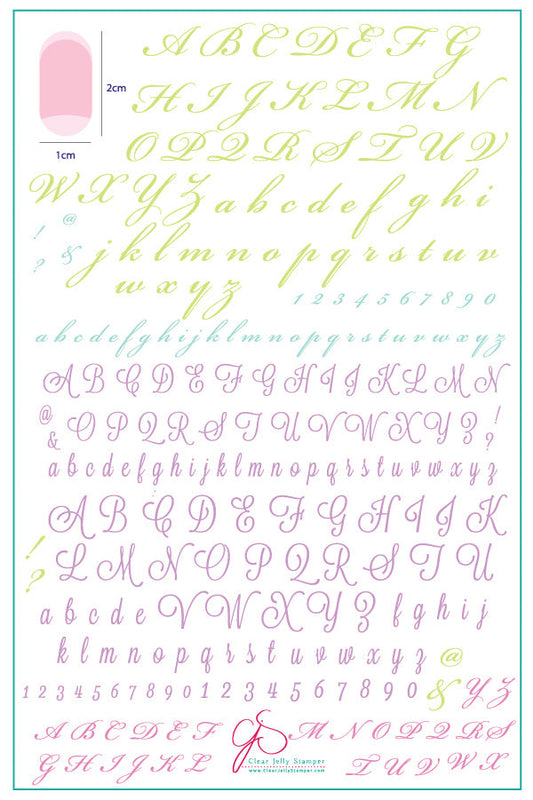 Alphabet Script (CjS-41) - Steel Nail Art Stamping Plate 14 x 9 Clear Jelly Stamper Plate