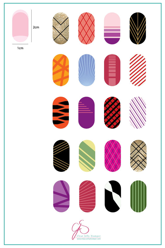 Lines (CjS-52) Steel Nail Art Stamping Plate 14 x 9 Clear Jelly Stamper Plate