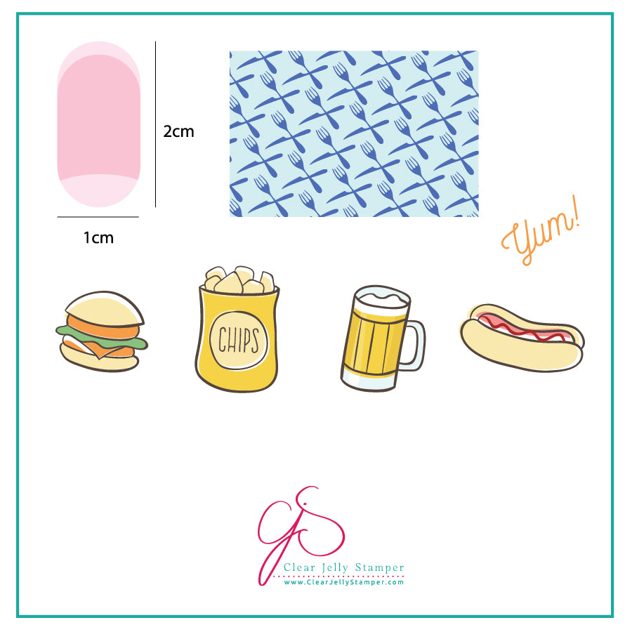 Order UP! (CjS-64) Steel Nail Art Stamping Plate 6x6 Clear Jelly Stamper Plate