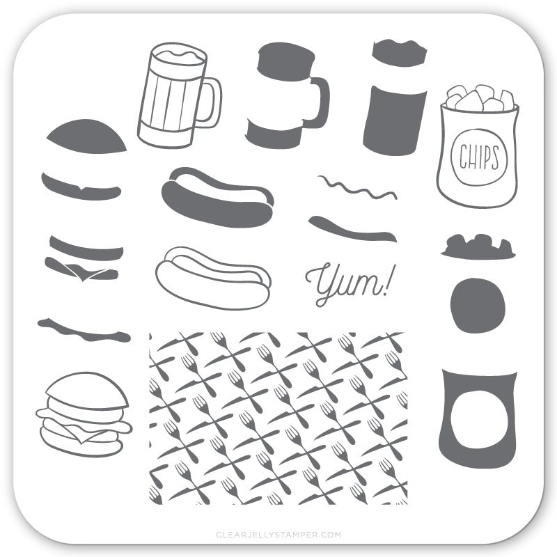 Order UP! (CjS-64) Steel Nail Art Stamping Plate 6x6 Clear Jelly Stamper